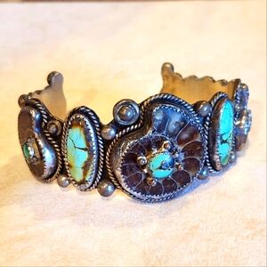 Original Margie Hiestand Ammonite and Turquoise cuff